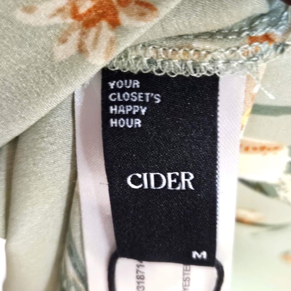 Cider Green Satin Multicolor Floral Asymmetrical Midi Slip Dress,Medium,NWT - Picture 15 of 16